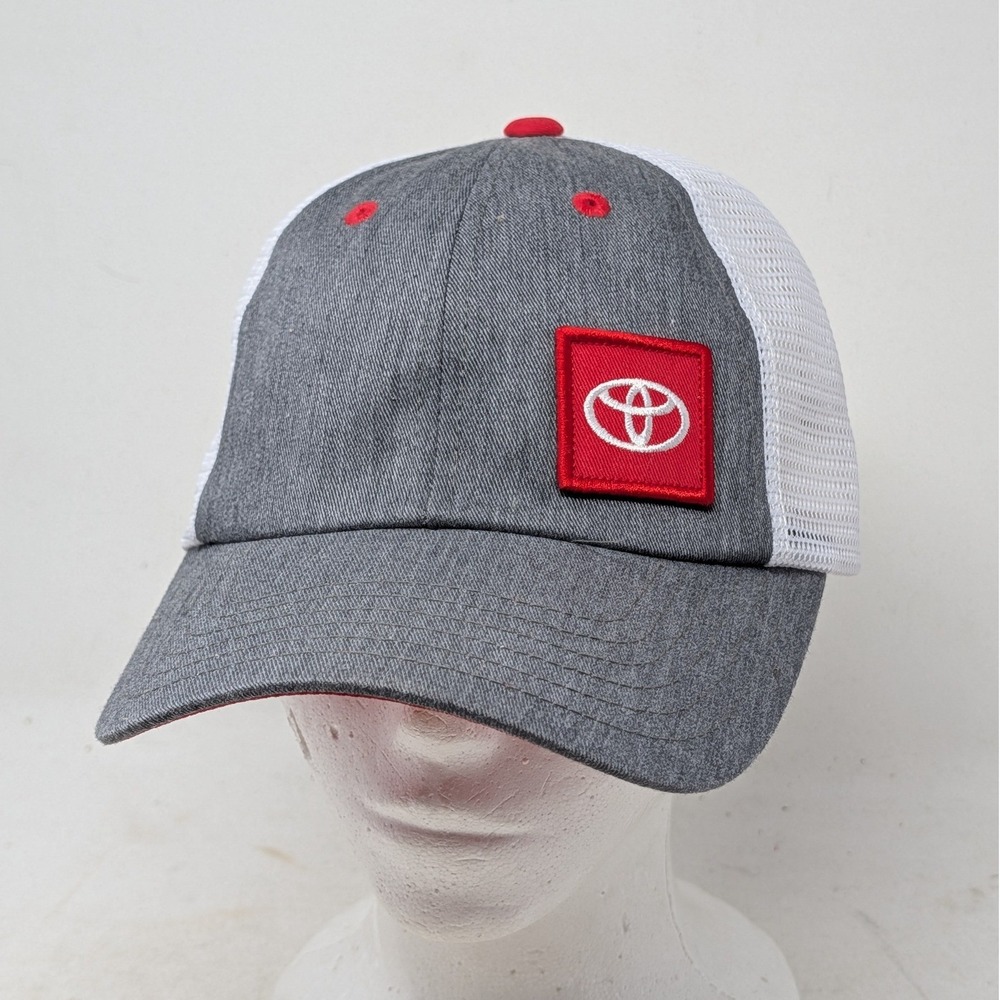 Toyota Racing Trucker Hat Grey White Red Snapback Mesh Cap Logo Patch Mens OSFM